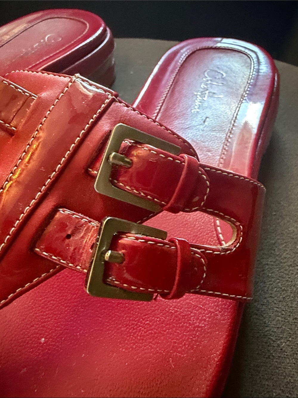 Cole Haan Cherry Red Nike Air Slip-On Thong Sandal w/Buckles 7 Summer Chic - Picture 3 of 10